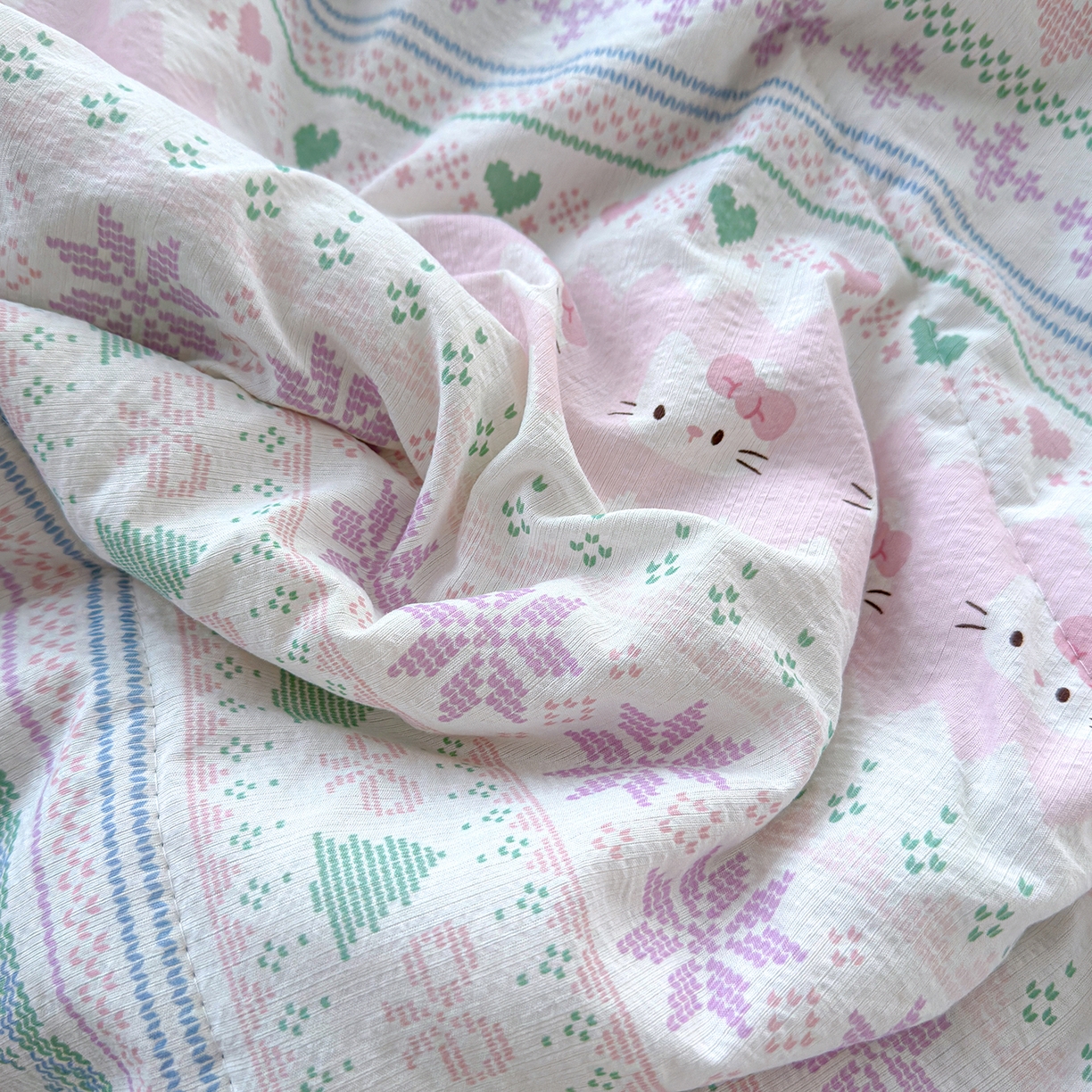 91家纺网 家纺一手货源 找家纺 弗苓家纺 2026新款A类云感有氧双层纱夏被夏凉被 针织猫趣