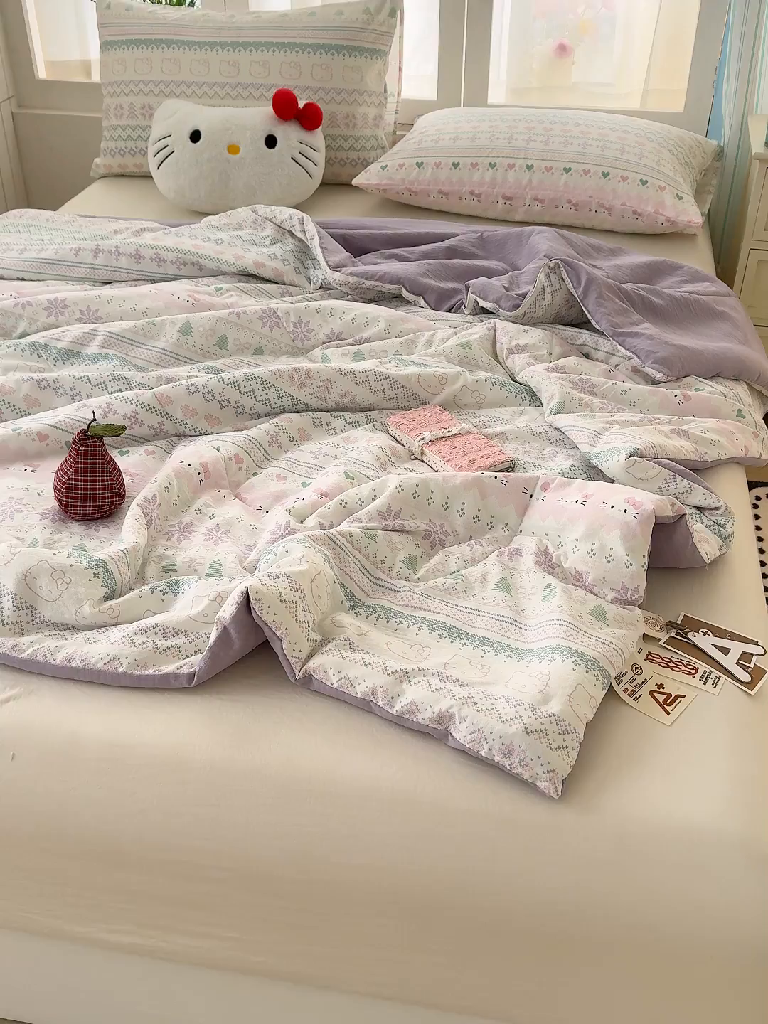 91家纺网 家纺一手货源 找家纺 弗苓家纺 2026新款A类云感有氧双层纱夏被夏凉被 针织猫趣