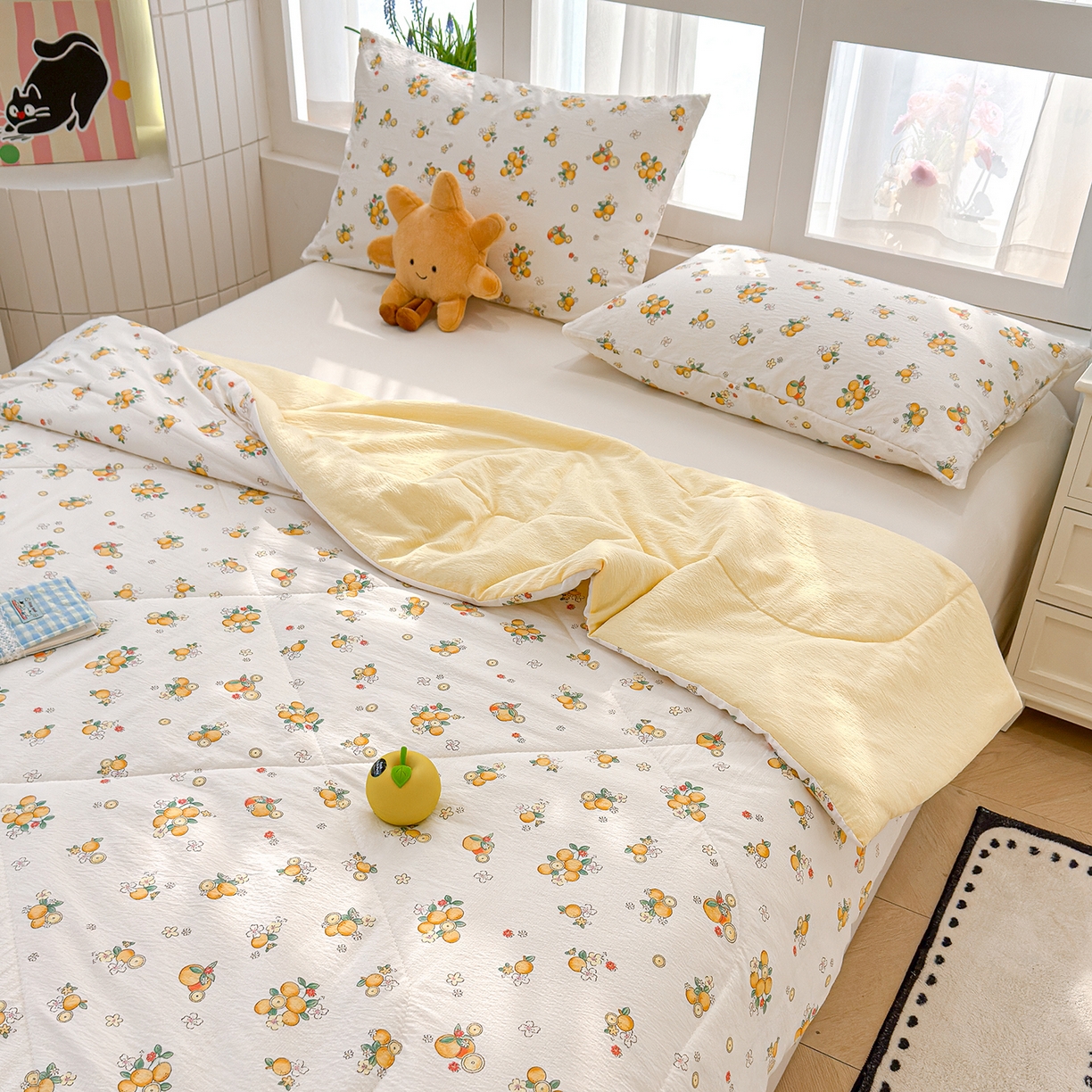 91家纺网 家纺一手货源 找家纺 弗苓家纺 2026新款A类云感有氧双层纱夏被夏凉被 甜橙