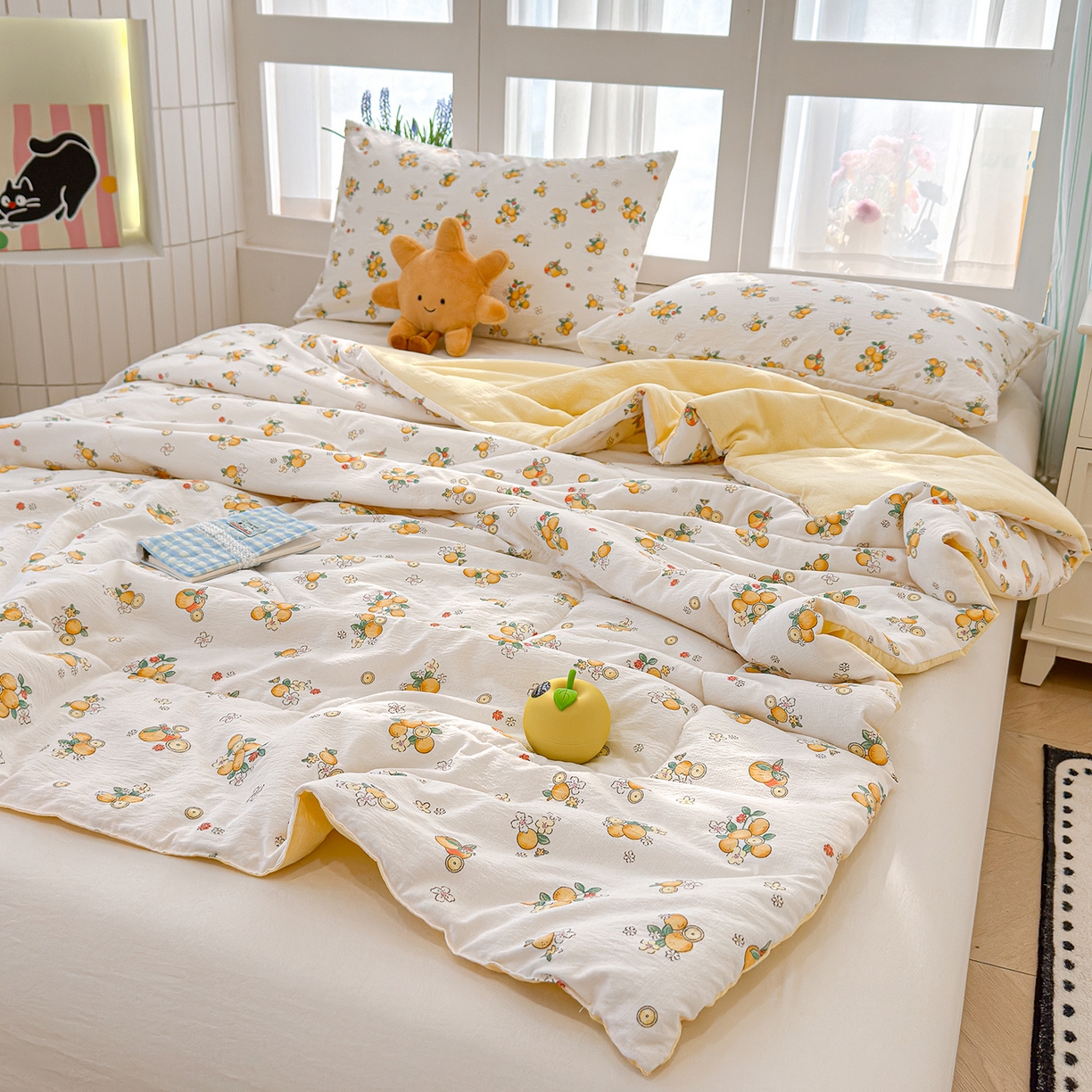 91家纺网 家纺一手货源 找家纺 弗苓家纺 2026新款A类云感有氧双层纱夏被夏凉被 甜橙