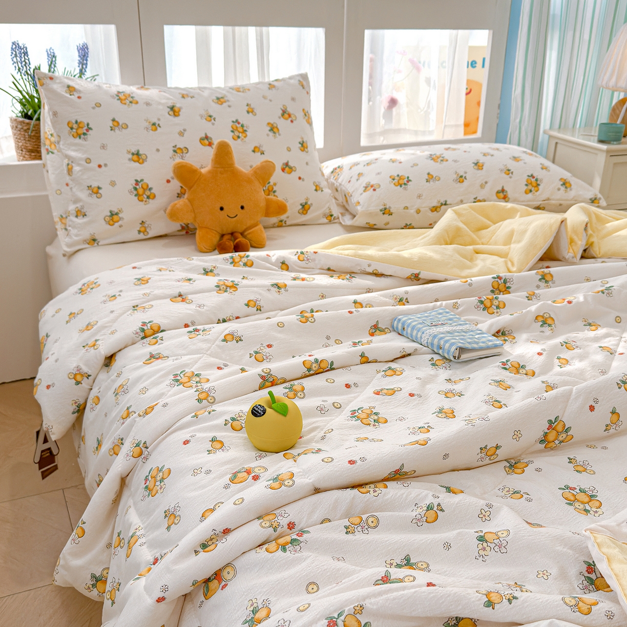 91家纺网 家纺一手货源 找家纺 弗苓家纺 2026新款A类云感有氧双层纱夏被夏凉被 甜橙