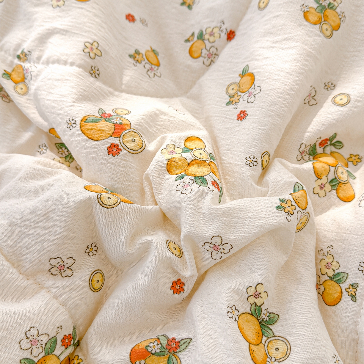 91家纺网 家纺一手货源 找家纺 弗苓家纺 2026新款A类云感有氧双层纱夏被夏凉被 甜橙