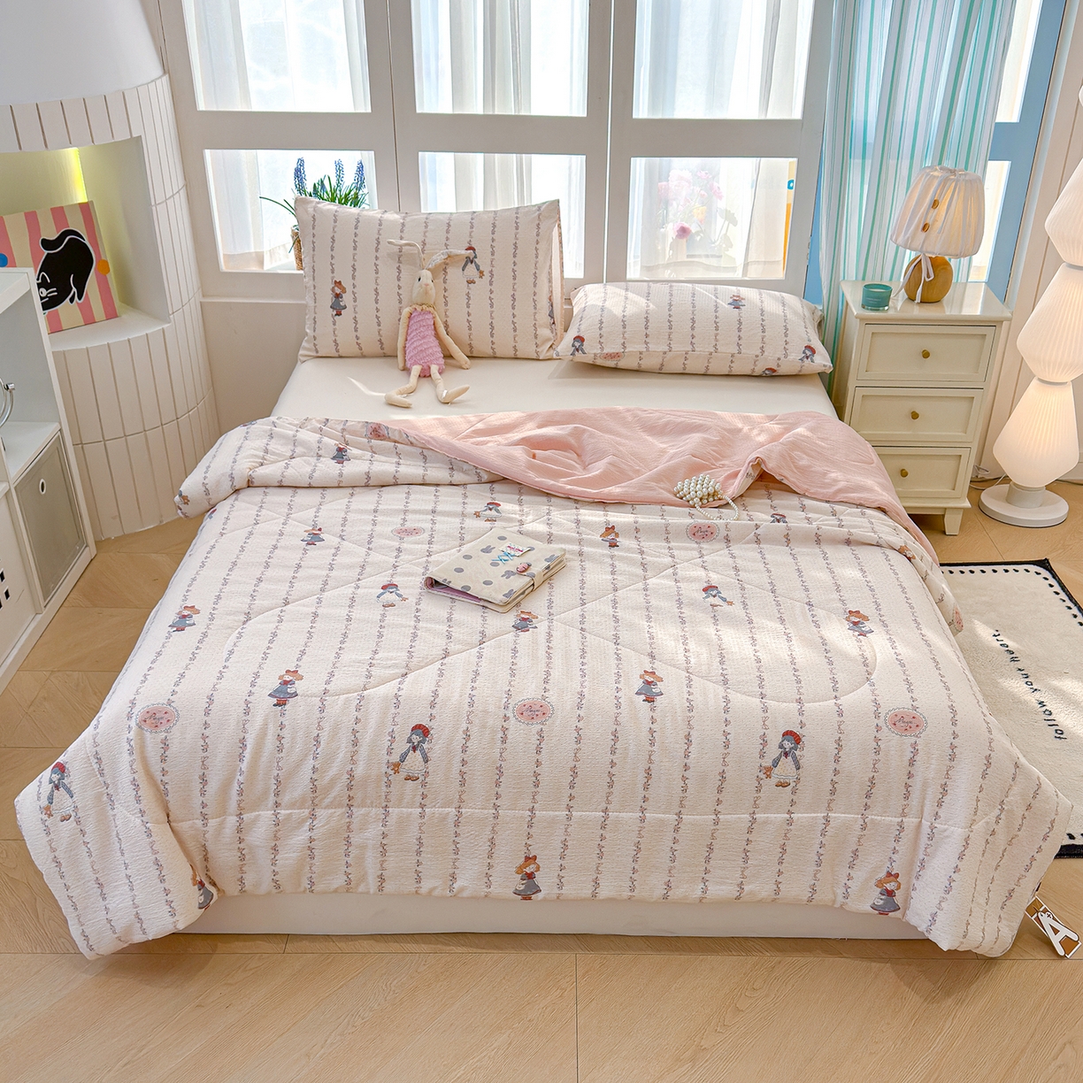 91家纺网 家纺一手货源 找家纺 弗苓家纺 2026新款A类云感有氧双层纱夏被夏凉被 午后花园