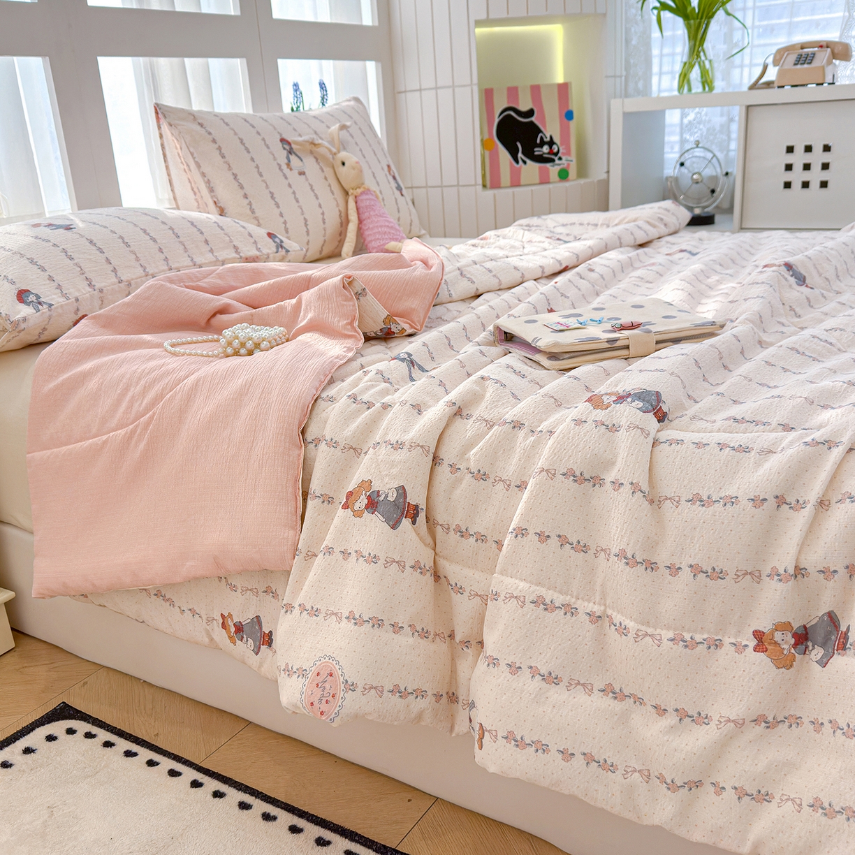 91家纺网 家纺一手货源 找家纺 弗苓家纺 2026新款A类云感有氧双层纱夏被夏凉被 午后花园