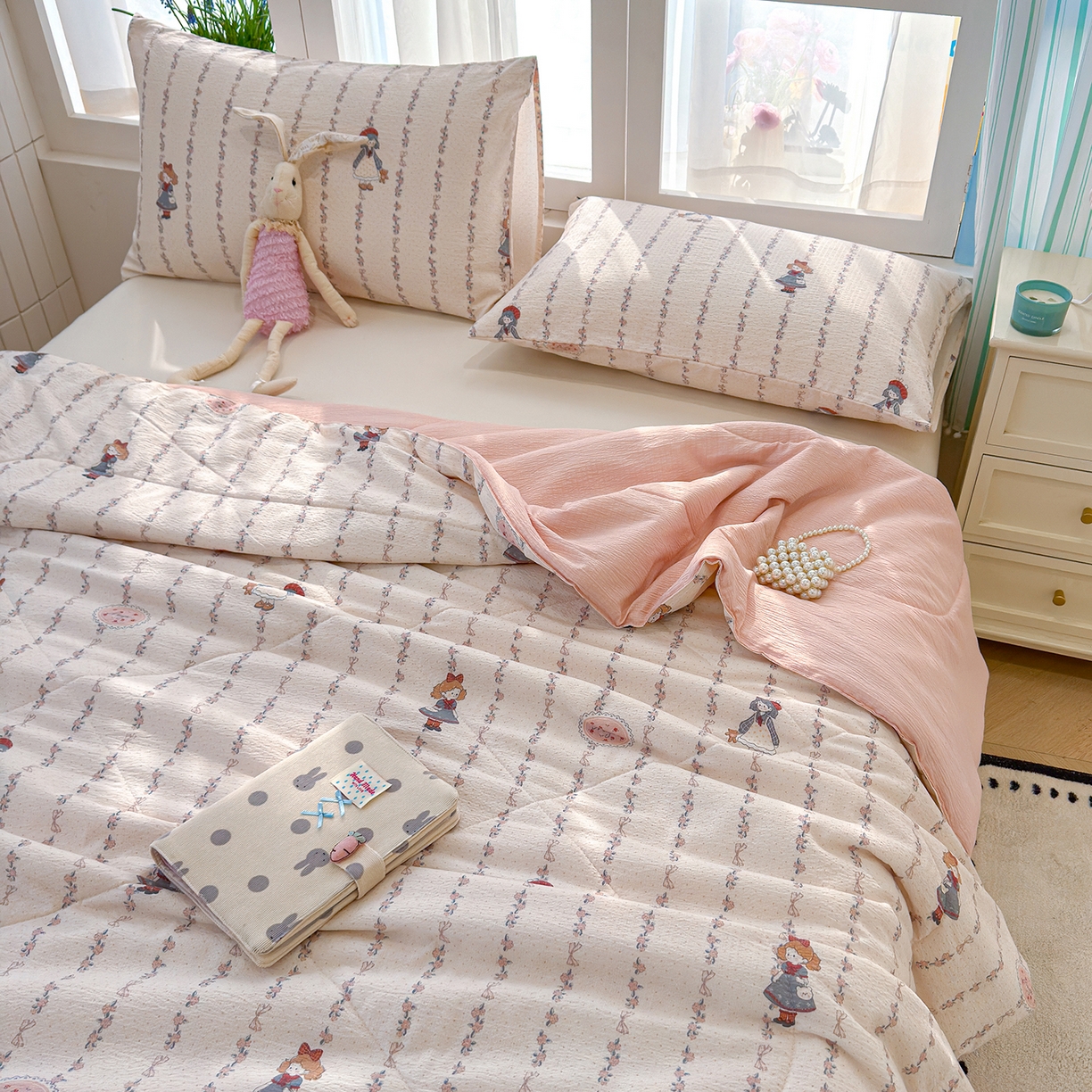 91家纺网 家纺一手货源 找家纺 弗苓家纺 2026新款A类云感有氧双层纱夏被夏凉被 午后花园