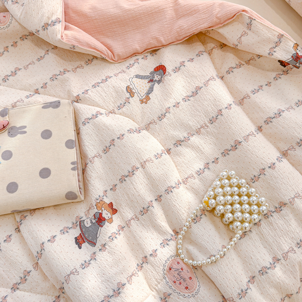 91家纺网 家纺一手货源 找家纺 弗苓家纺 2026新款A类云感有氧双层纱夏被夏凉被 午后花园