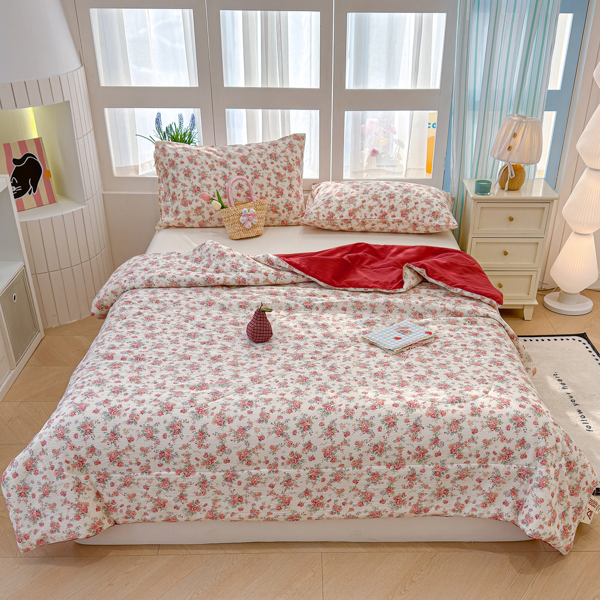 91家纺网 家纺一手货源 找家纺 弗苓家纺 2026新款A类云感有氧双层纱夏被夏凉被 梨花落