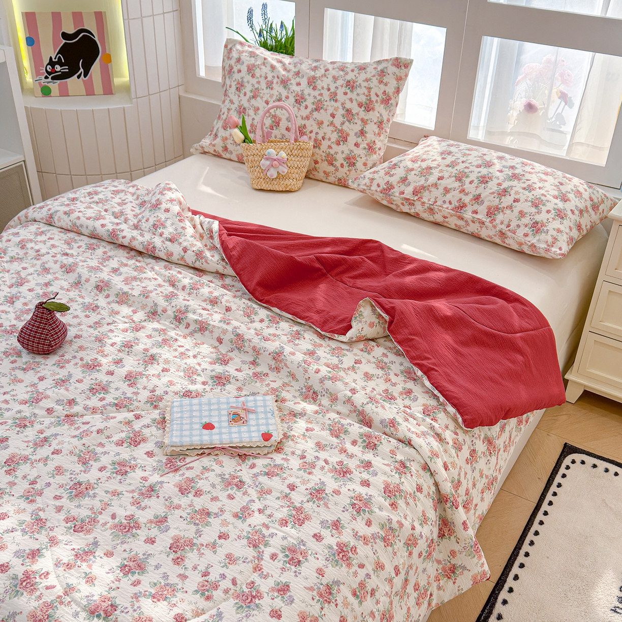 91家纺网 家纺一手货源 找家纺 弗苓家纺 2026新款A类云感有氧双层纱夏被夏凉被 梨花落