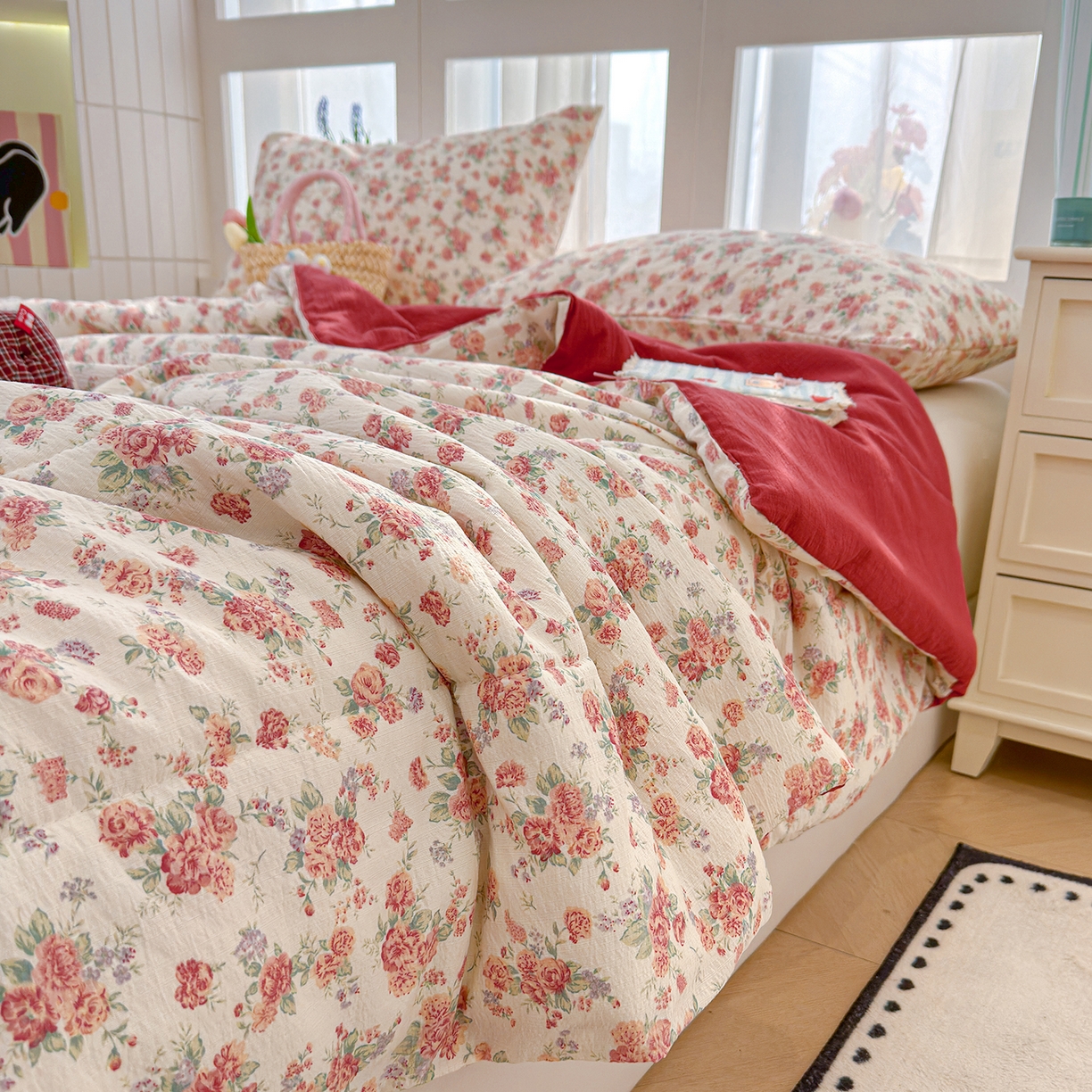 91家纺网 家纺一手货源 找家纺 弗苓家纺 2026新款A类云感有氧双层纱夏被夏凉被 梨花落