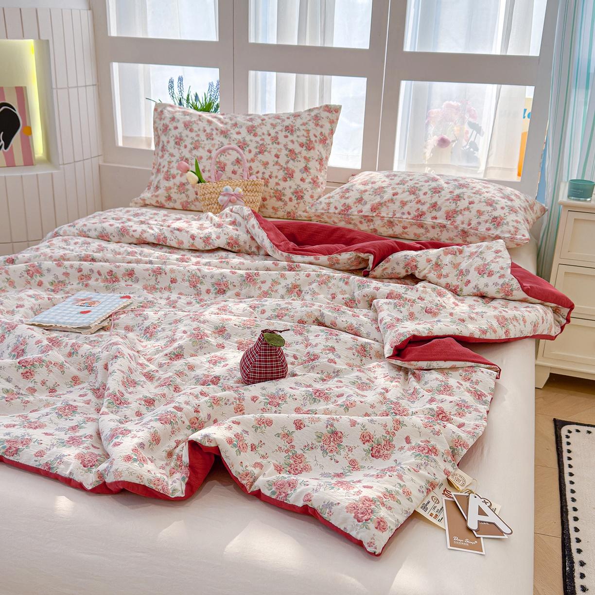 91家纺网 家纺一手货源 找家纺 弗苓家纺 2026新款A类云感有氧双层纱夏被夏凉被 梨花落