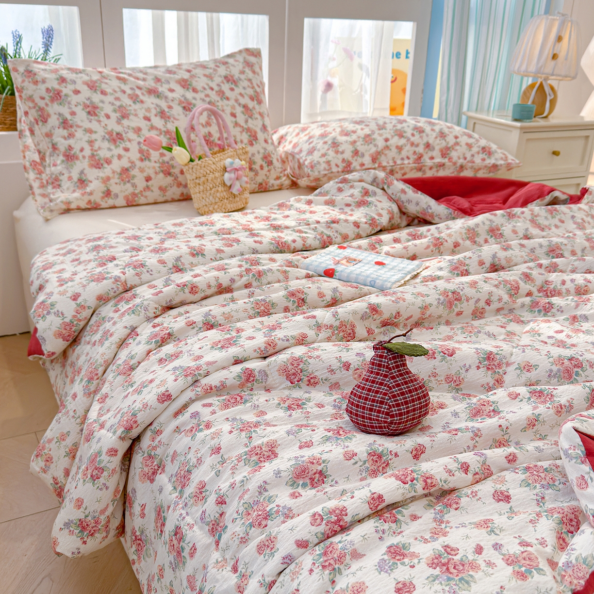 91家纺网 家纺一手货源 找家纺 弗苓家纺 2026新款A类云感有氧双层纱夏被夏凉被 梨花落