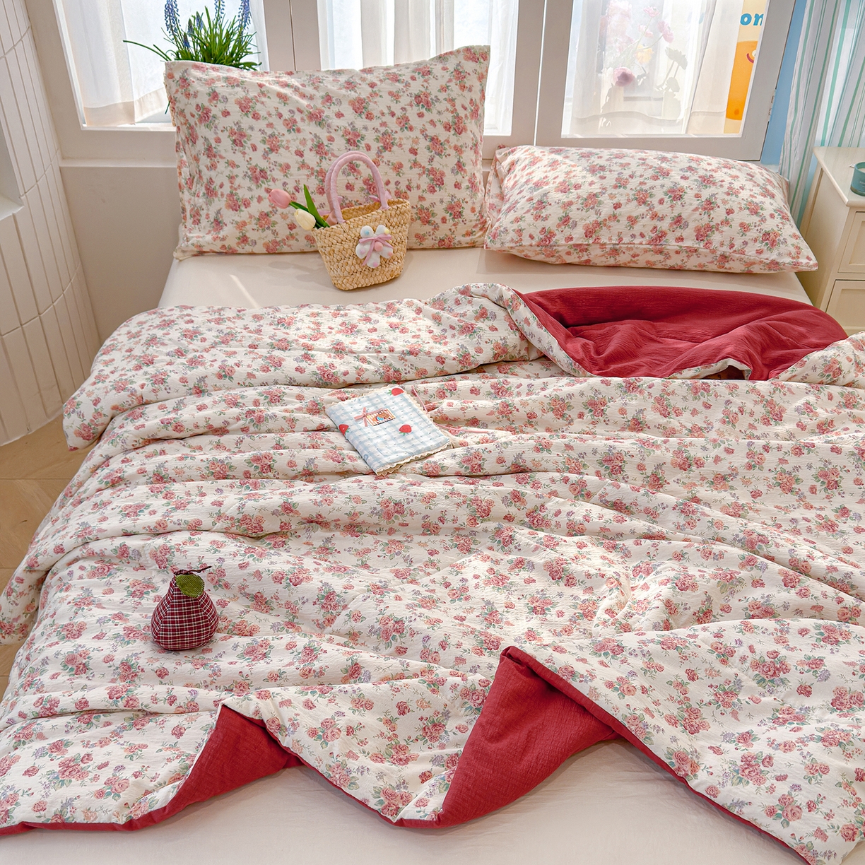 91家纺网 家纺一手货源 找家纺 弗苓家纺 2026新款A类云感有氧双层纱夏被夏凉被 梨花落