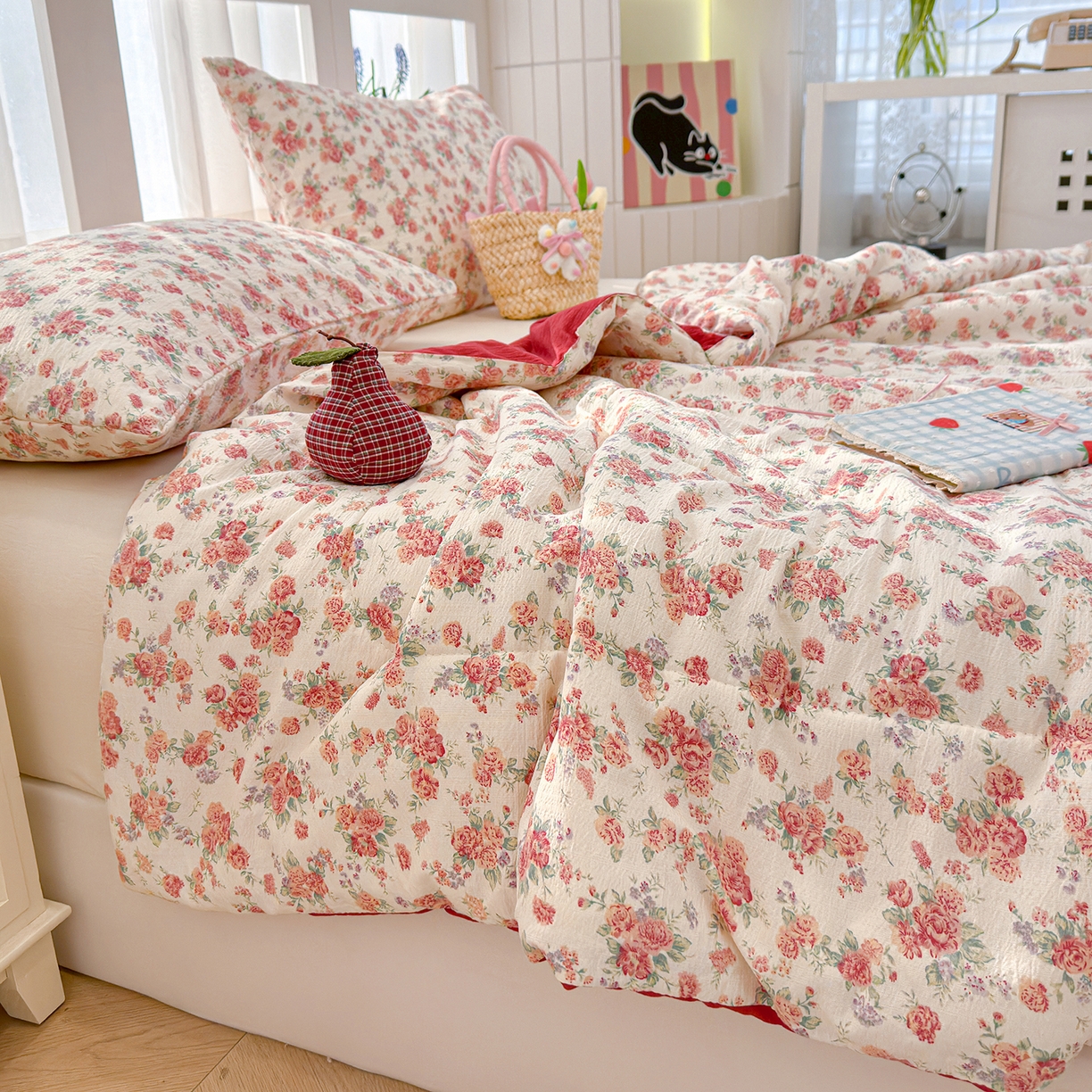 91家纺网 家纺一手货源 找家纺 弗苓家纺 2026新款A类云感有氧双层纱夏被夏凉被 梨花落