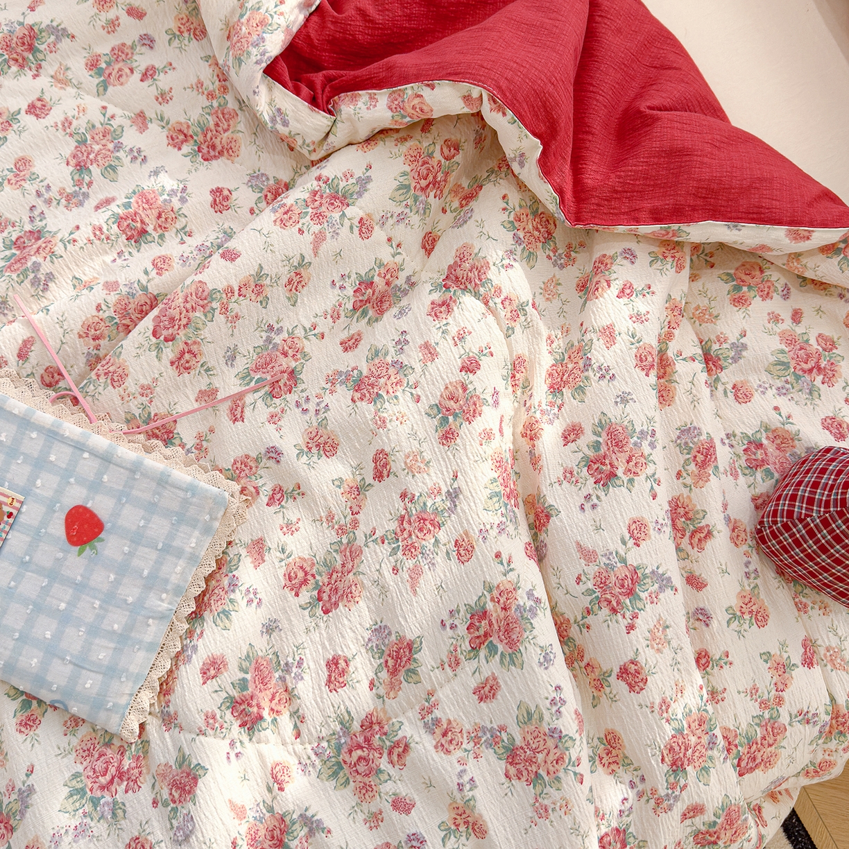 91家纺网 家纺一手货源 找家纺 弗苓家纺 2026新款A类云感有氧双层纱夏被夏凉被 梨花落