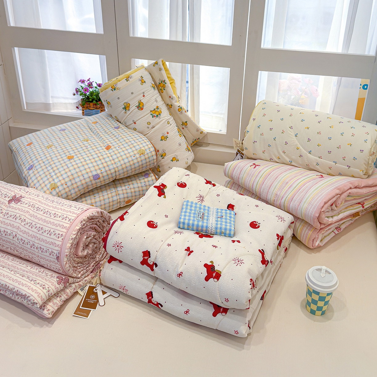 91家纺网 家纺一手货源 找家纺 弗苓家纺 2026新款A类云感有氧双层纱夏被夏凉被 组合图