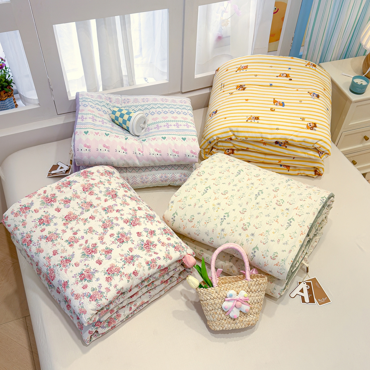 91家纺网 家纺一手货源 找家纺 弗苓家纺 2026新款A类云感有氧双层纱夏被夏凉被 组合图