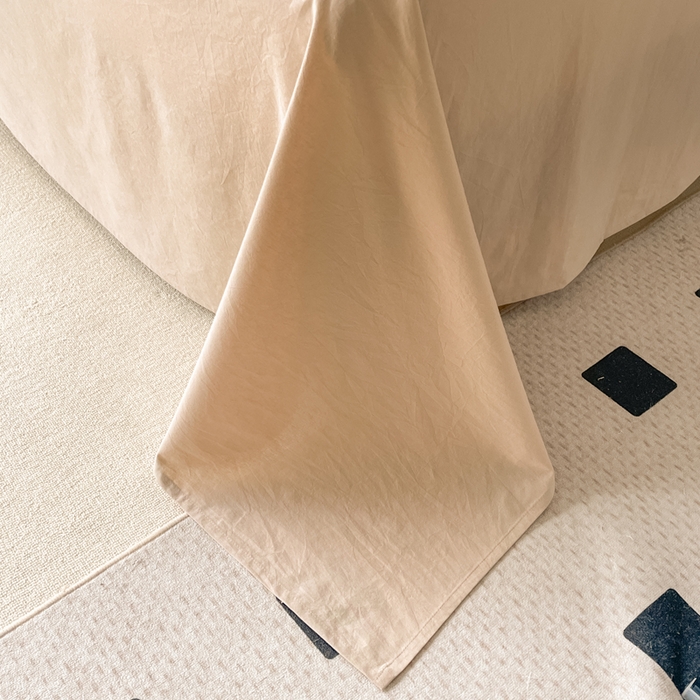 91家纺网 家纺一手货源 找家纺 春皖家纺 2026春夏新款双拼全棉纯棉水洗棉四件套 浅玉-卡其