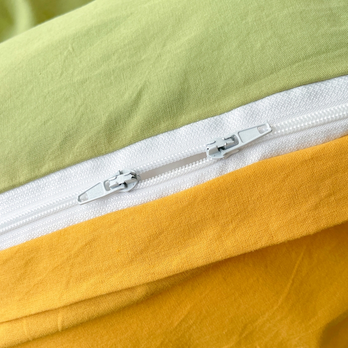 91家纺网 家纺一手货源 找家纺 春皖家纺 2026春夏新款双拼全棉纯棉水洗棉四件套 深黄-果绿