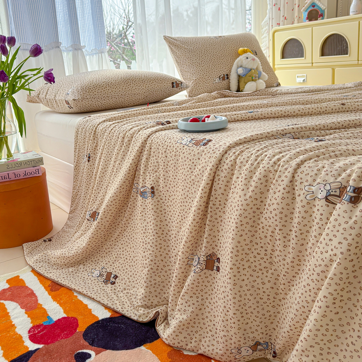 91家纺网 家纺一手货源 找家纺 弗苓家纺 2026新款麻绳款锦氨凉感丝夏被夏凉被空调被 星野兔