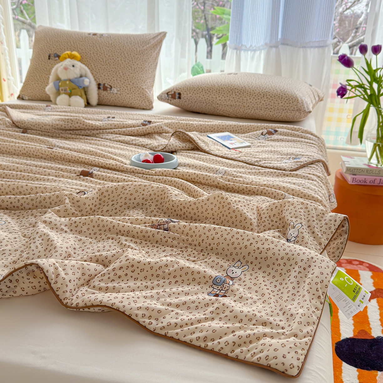 91家纺网 家纺一手货源 找家纺 弗苓家纺 2026新款麻绳款锦氨凉感丝夏被夏凉被空调被 星野兔