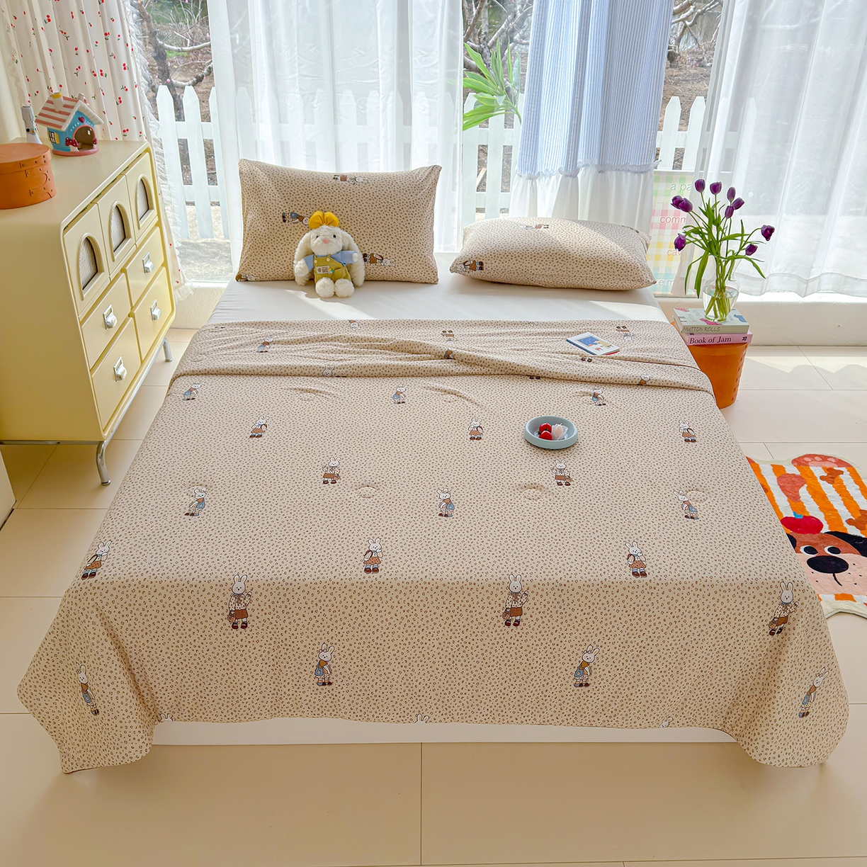 91家纺网 家纺一手货源 找家纺 弗苓家纺 2026新款麻绳款锦氨凉感丝夏被夏凉被空调被 星野兔