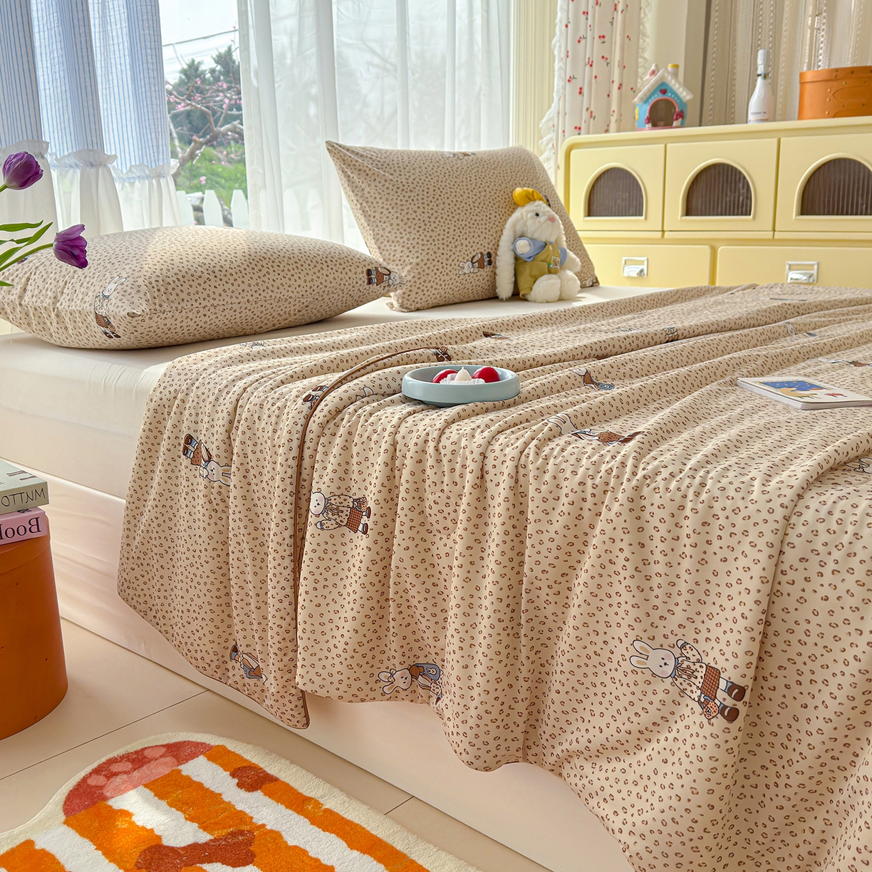 91家纺网 家纺一手货源 找家纺 弗苓家纺 2026新款麻绳款锦氨凉感丝夏被夏凉被空调被 星野兔