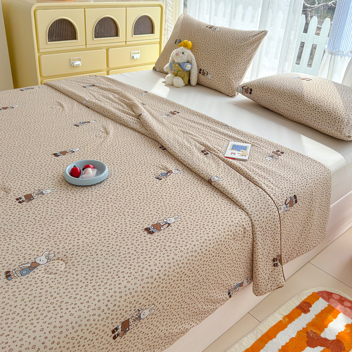 91家纺网 家纺一手货源 找家纺 弗苓家纺 2026新款麻绳款锦氨凉感丝夏被夏凉被空调被 星野兔