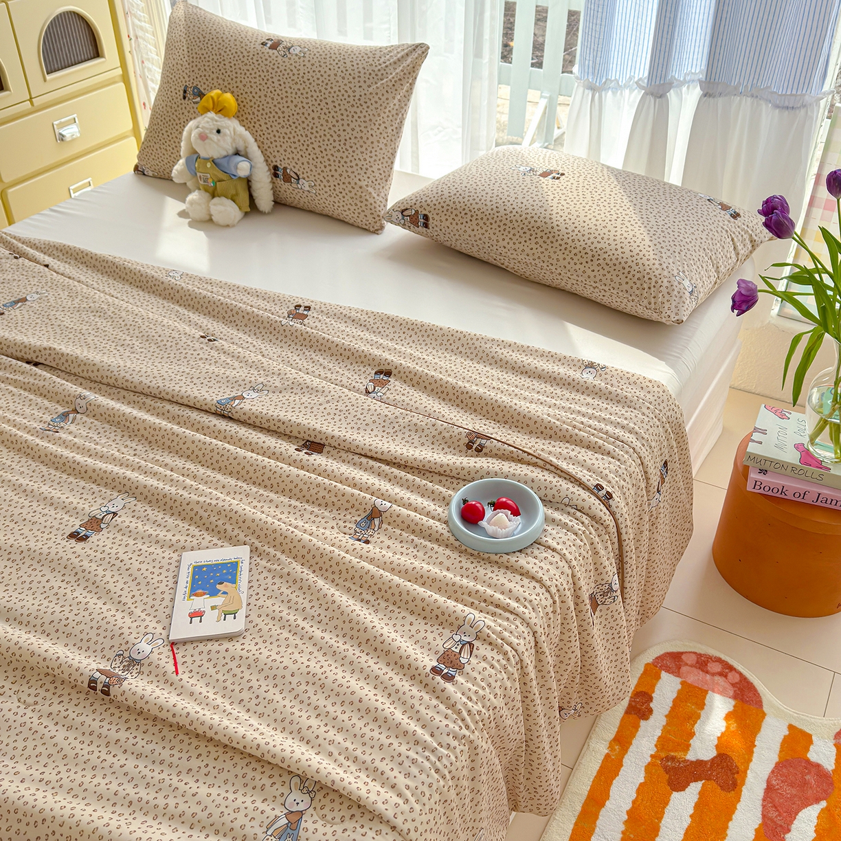 91家纺网 家纺一手货源 找家纺 弗苓家纺 2026新款麻绳款锦氨凉感丝夏被夏凉被空调被 星野兔