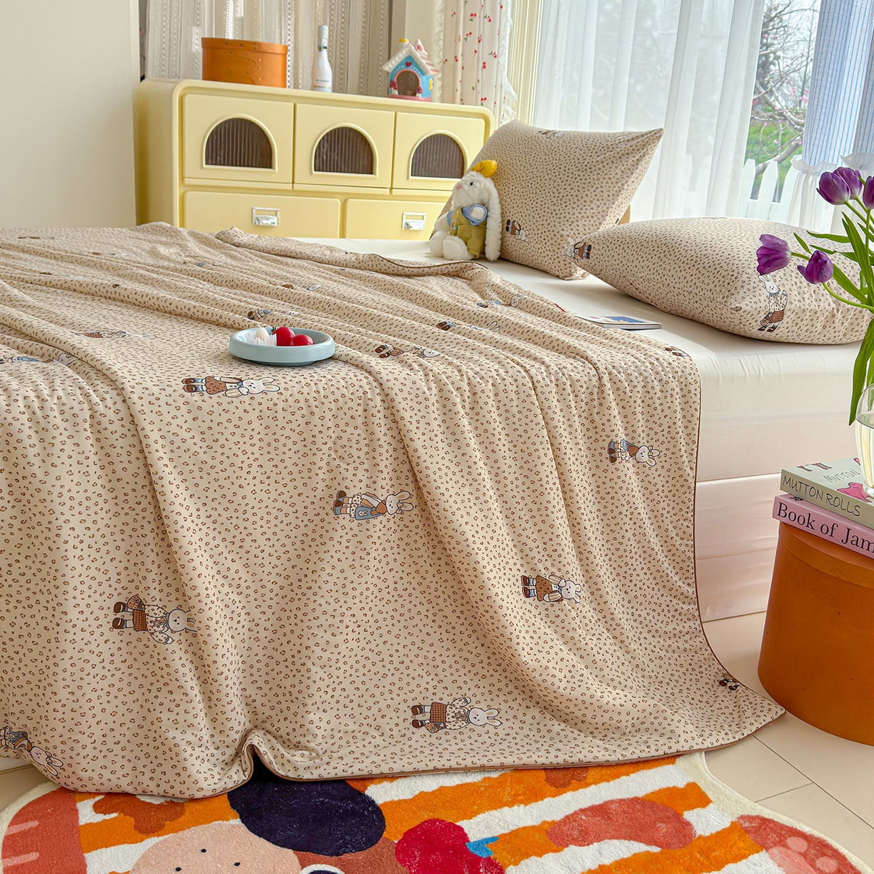 91家纺网 家纺一手货源 找家纺 弗苓家纺 2026新款麻绳款锦氨凉感丝夏被夏凉被空调被 星野兔