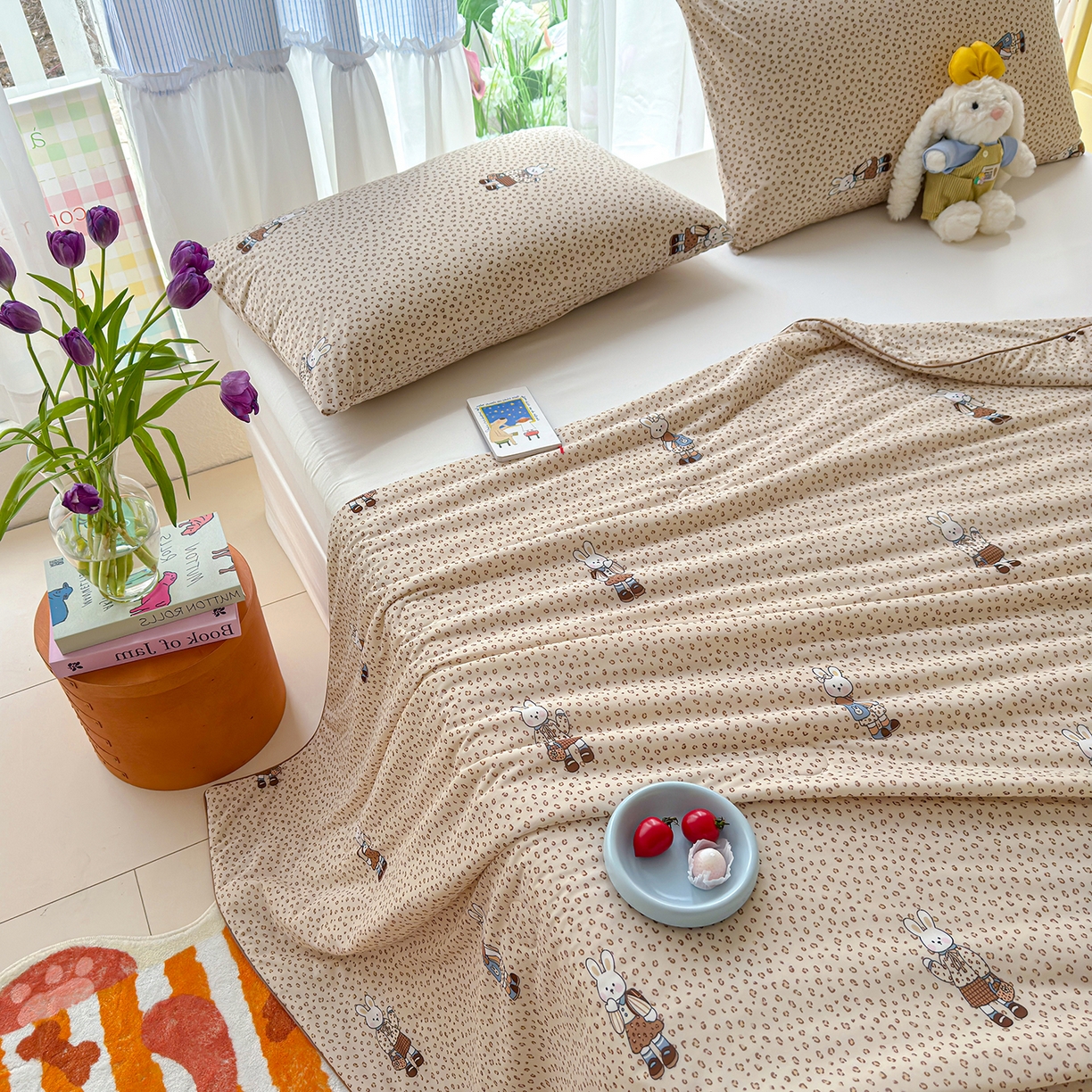 91家纺网 家纺一手货源 找家纺 弗苓家纺 2026新款麻绳款锦氨凉感丝夏被夏凉被空调被 星野兔