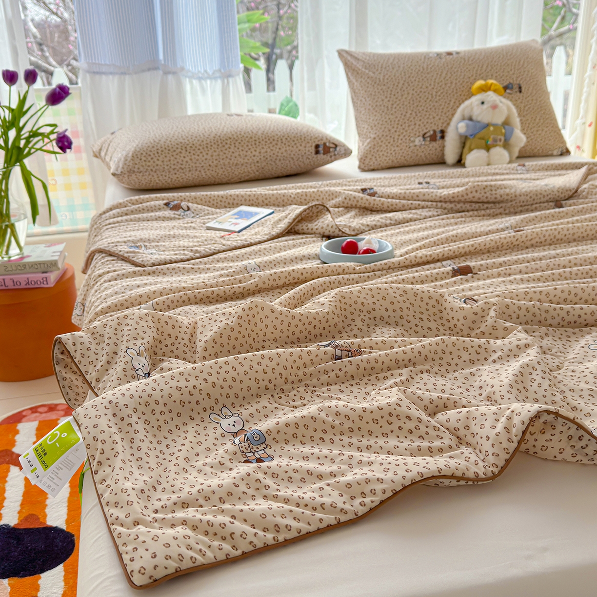 91家纺网 家纺一手货源 找家纺 弗苓家纺 2026新款麻绳款锦氨凉感丝夏被夏凉被空调被 星野兔