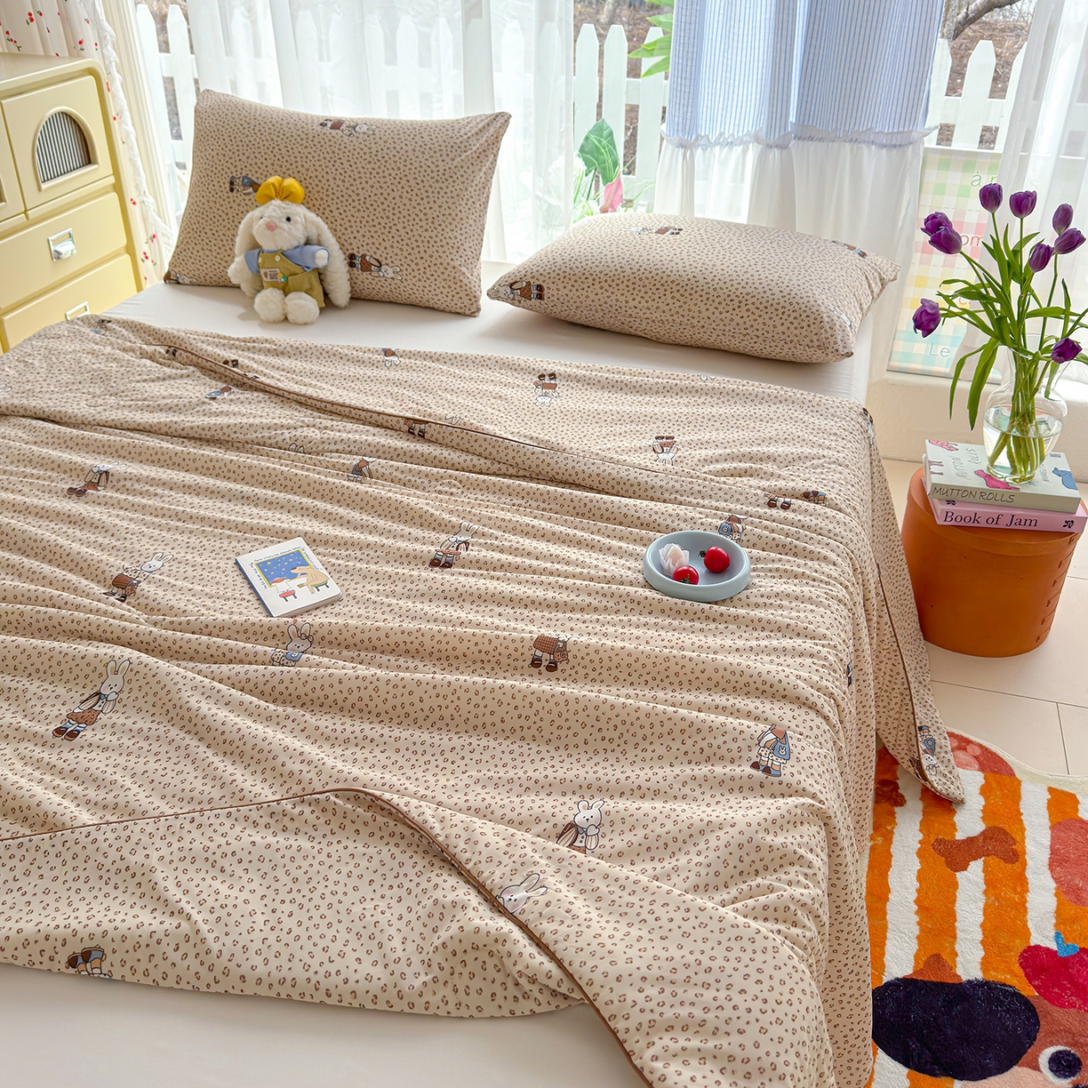 91家纺网 家纺一手货源 找家纺 弗苓家纺 2026新款麻绳款锦氨凉感丝夏被夏凉被空调被 星野兔