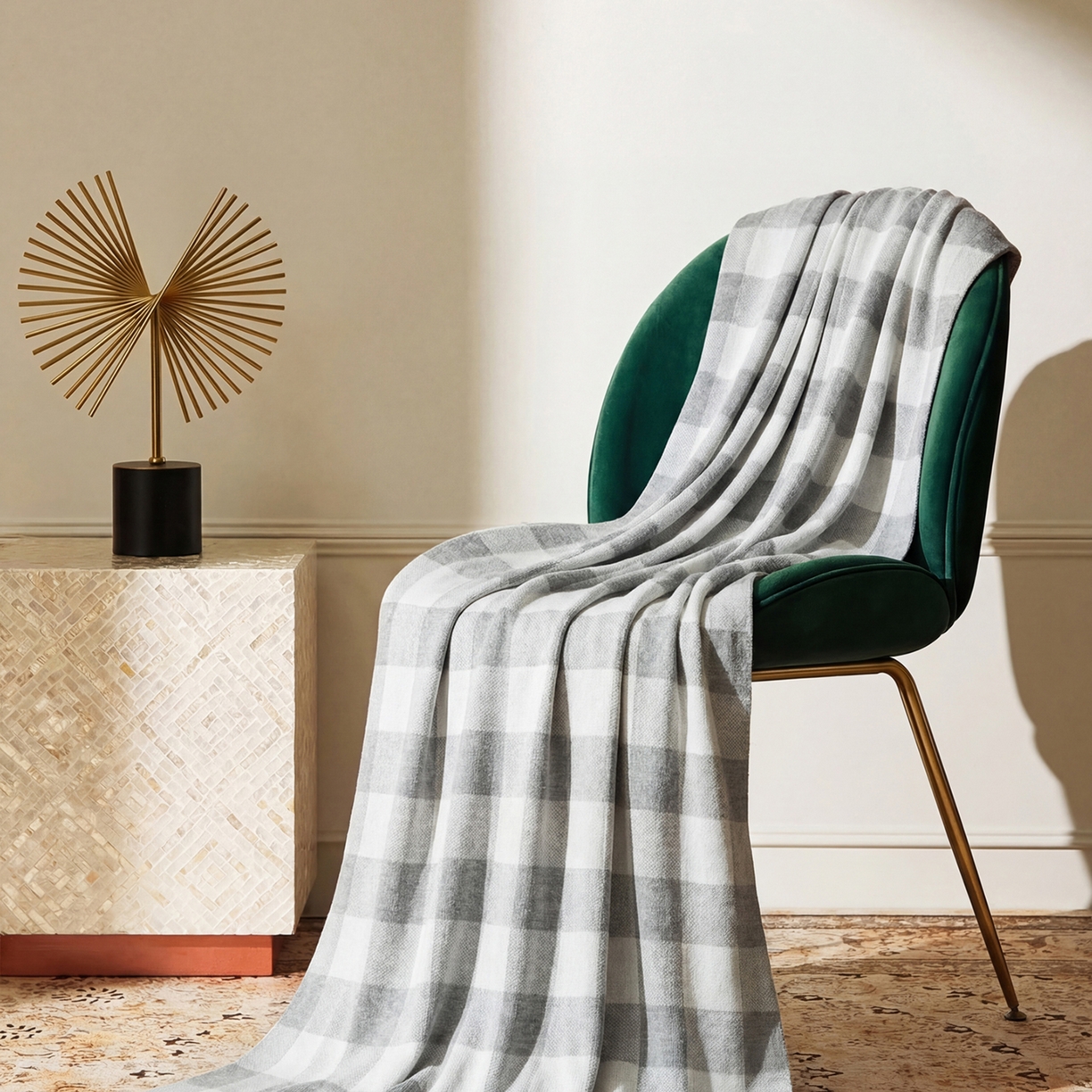 91家纺网 家纺一手货源 找家纺 （总）暖绵绵家纺 2026新款丝光棉格子盖毯-艾利欧