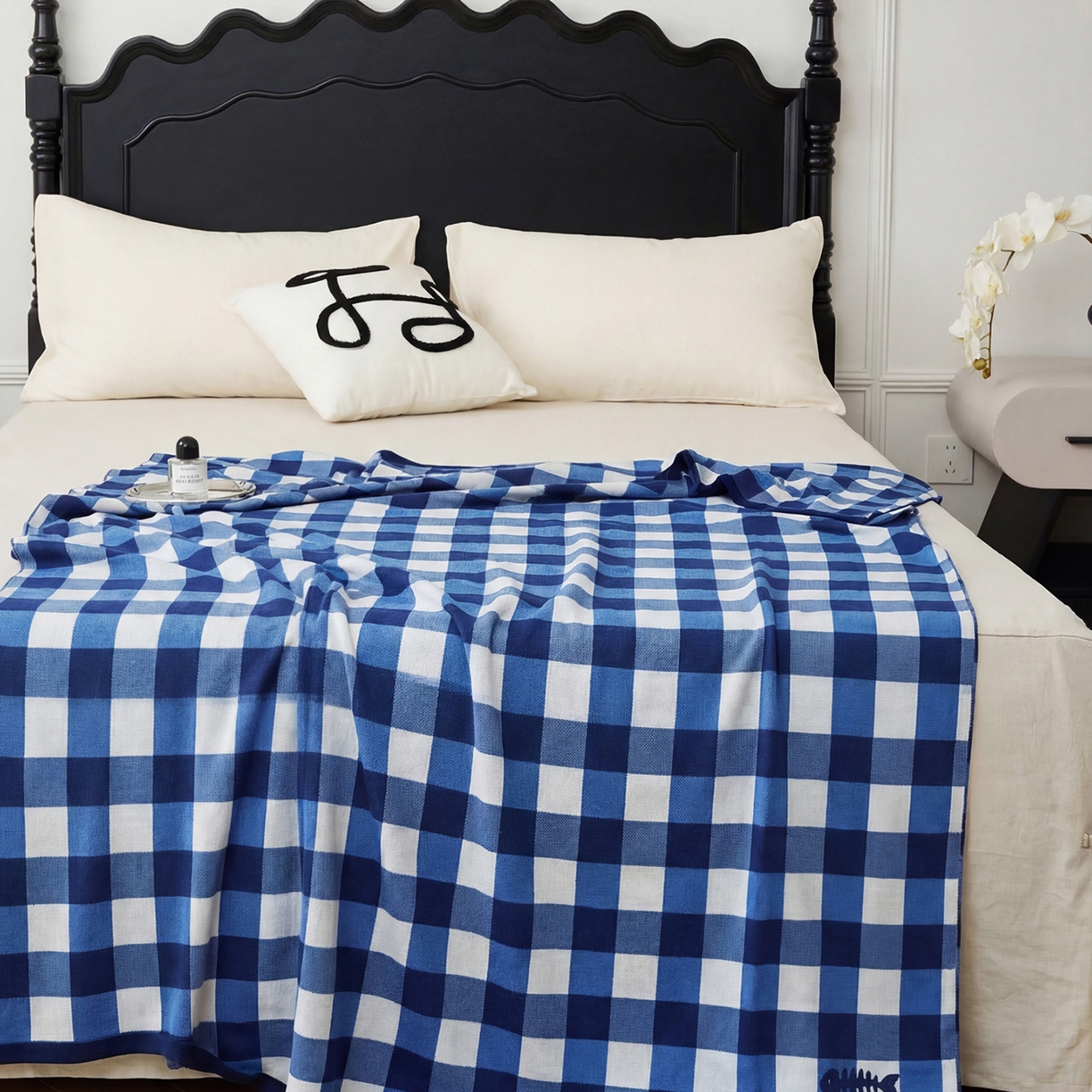 91家纺网 家纺一手货源 找家纺 暖绵绵家纺 2026新款丝光棉格子盖毯-艾利欧 蓝色