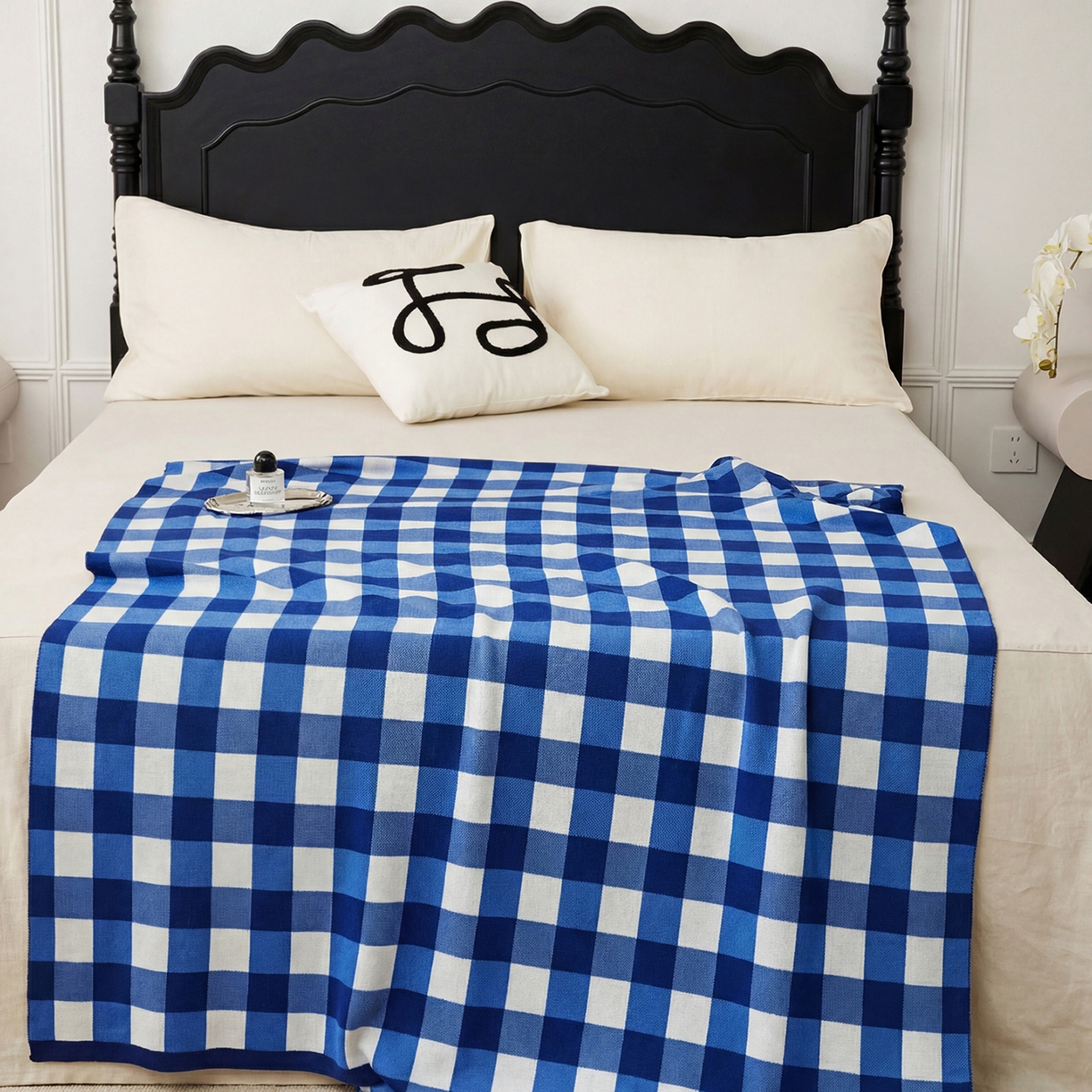 91家纺网 家纺一手货源 找家纺 暖绵绵家纺 2026新款丝光棉格子盖毯-艾利欧 蓝色