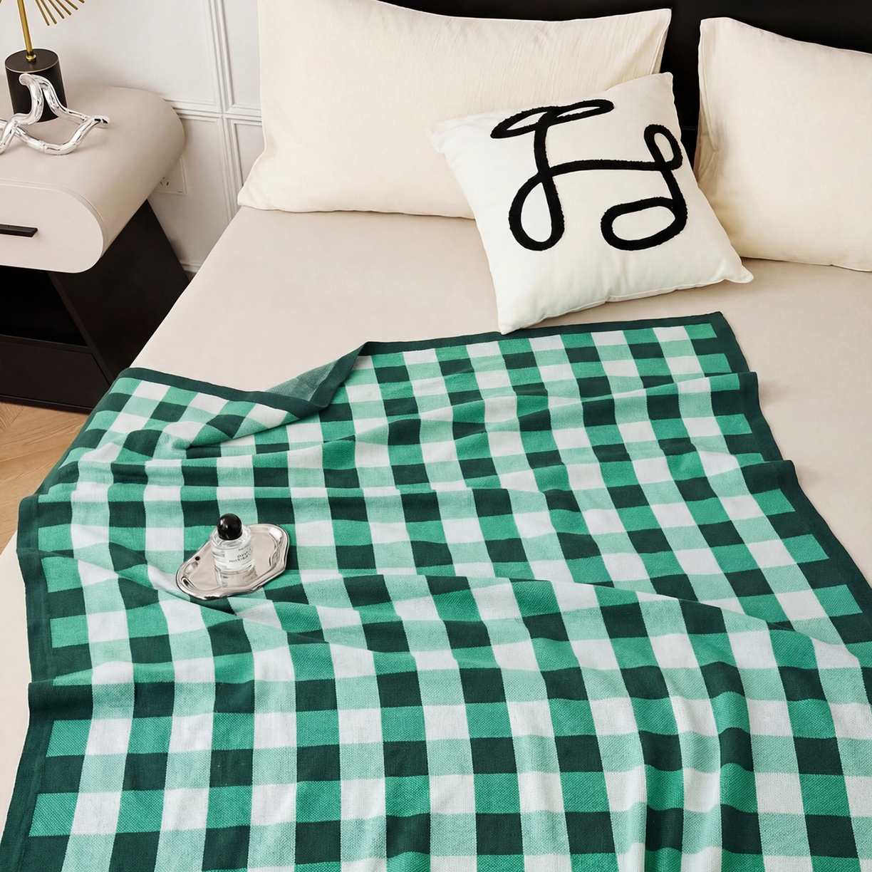 91家纺网 家纺一手货源 找家纺 暖绵绵家纺 2026新款丝光棉格子盖毯-艾利欧 绿色