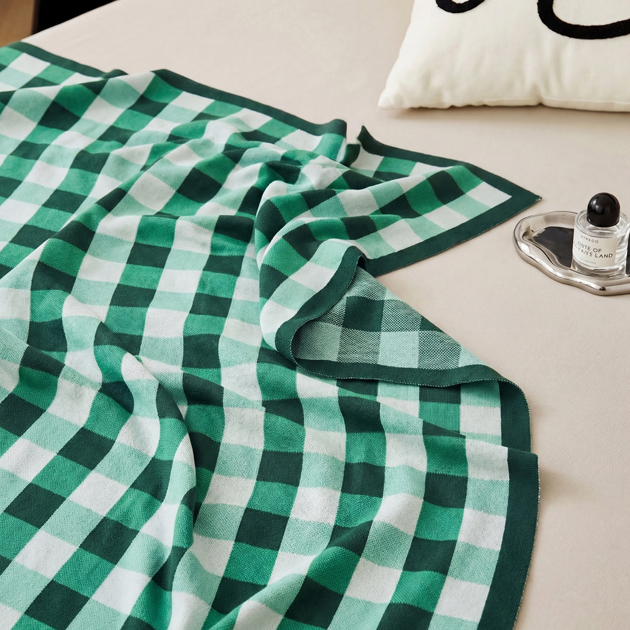 91家纺网 家纺一手货源 找家纺 暖绵绵家纺 2026新款丝光棉格子盖毯-艾利欧 绿色