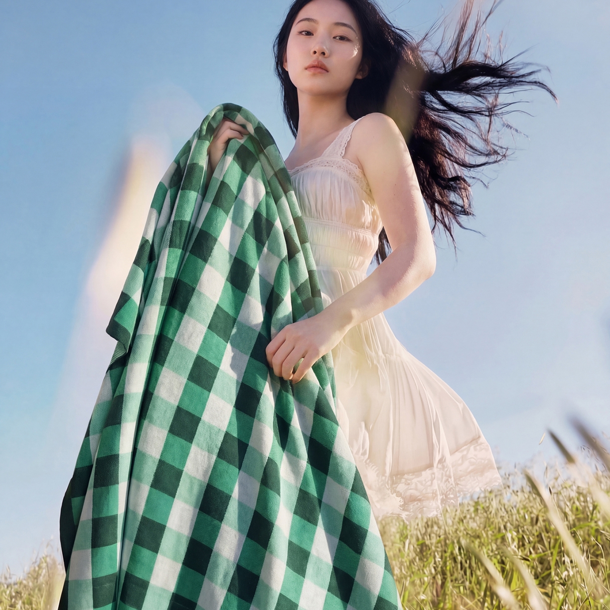 91家纺网 家纺一手货源 找家纺 暖绵绵家纺 2026新款丝光棉格子盖毯-艾利欧 绿色