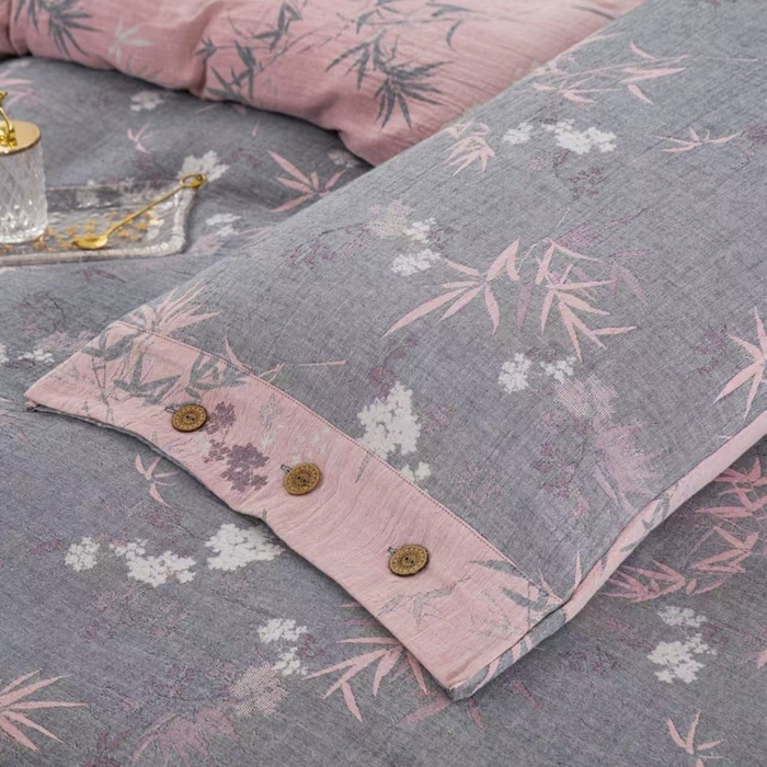 91家纺网 家纺一手货源 找家纺 （总）云天家纺 2026新款A类全棉纯棉色织提花双层纱纽扣款四件套