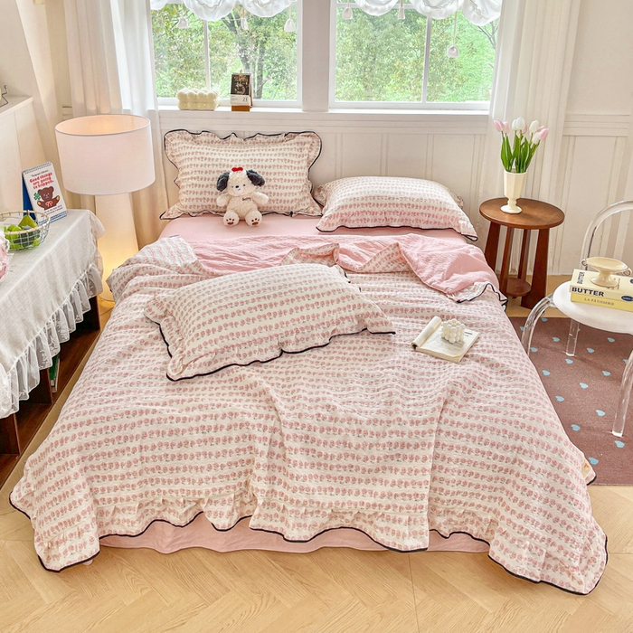 91家纺网 家纺一手货源 找家纺 （总）利禾家纺 2026新款法式花边泡芙纱夏被四件套