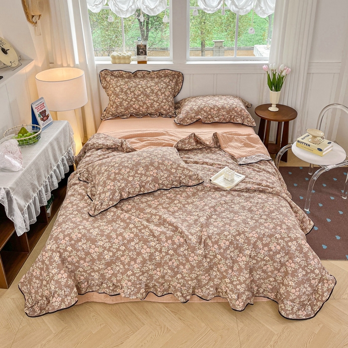 91家纺网 家纺一手货源 找家纺 （总）利禾家纺 2026新款法式花边泡芙纱夏被四件套