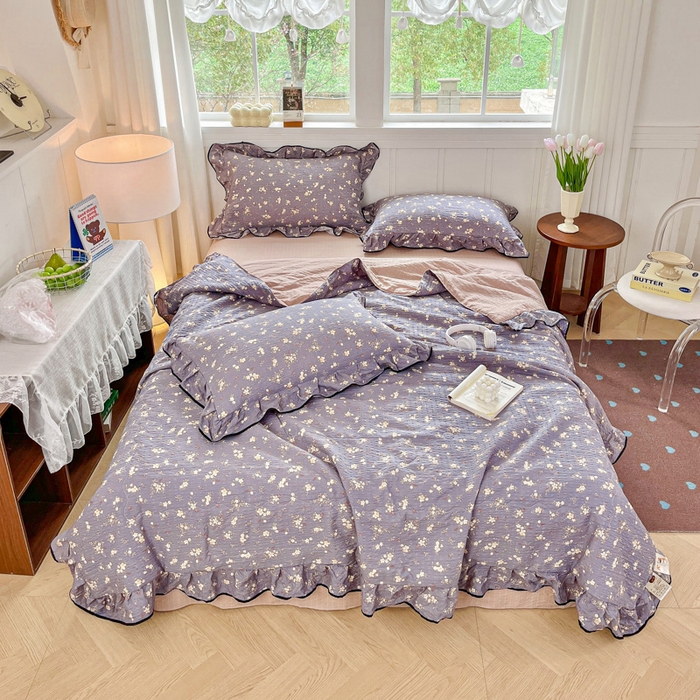 91家纺网 家纺一手货源 找家纺 （总）利禾家纺 2026新款法式花边泡芙纱夏被四件套