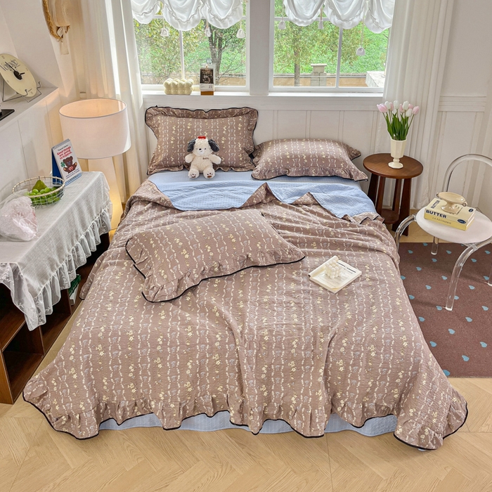 91家纺网 家纺一手货源 找家纺 （总）利禾家纺 2026新款法式花边泡芙纱夏被四件套