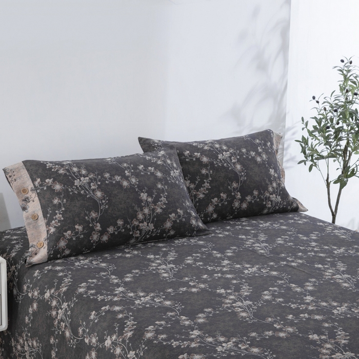 91家纺网 家纺一手货源 找家纺 云天家纺 2026新款A类全棉纯棉色织提花双层纱纽扣款四件套 梅花水墨