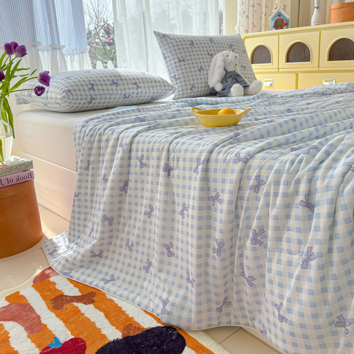 91家纺网 家纺一手货源 找家纺 弗苓家纺 2026新款麻绳款锦氨凉感丝夏被夏凉被空调被 蝴蝶结