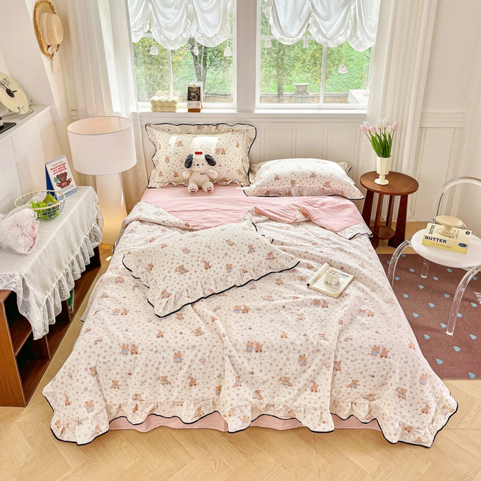 91家纺网 家纺一手货源 找家纺 （总）利禾家纺 2026新款法式花边泡芙纱夏被四件套