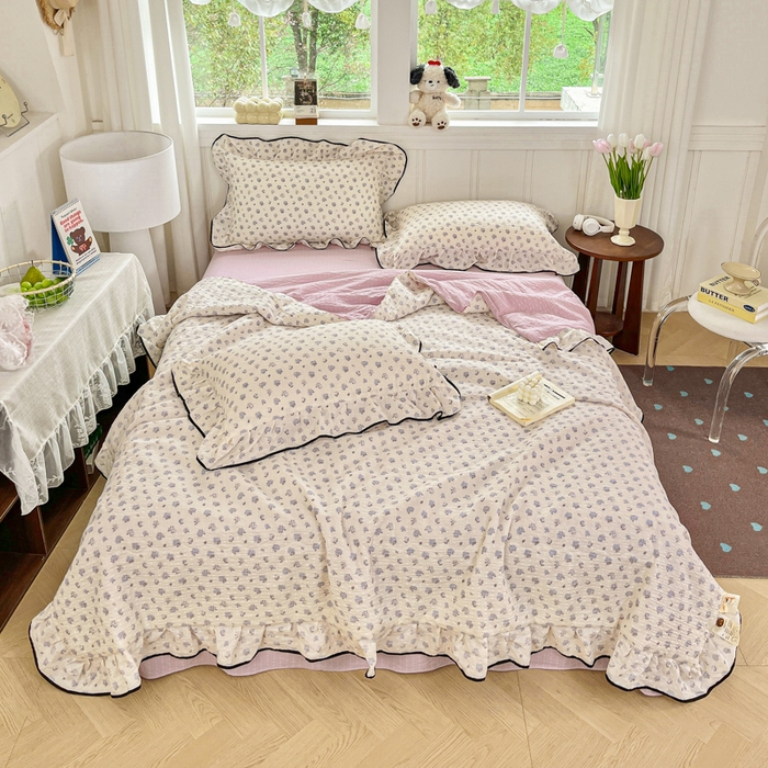 91家纺网 家纺一手货源 找家纺 （总）利禾家纺 2026新款法式花边泡芙纱夏被四件套