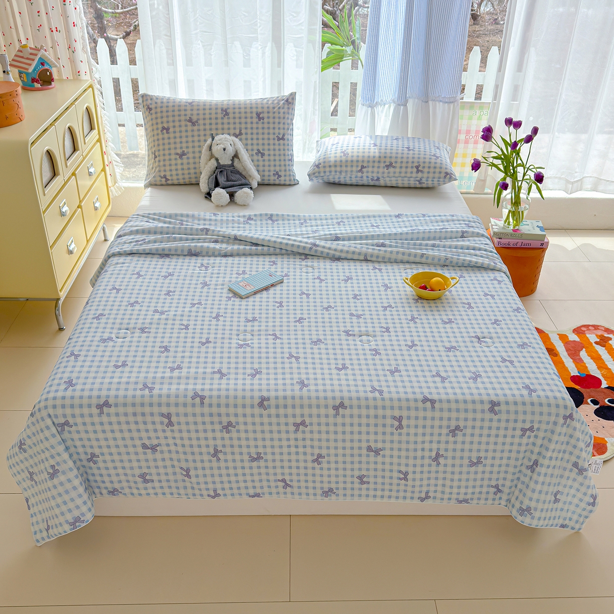 91家纺网 家纺一手货源 找家纺 弗苓家纺 2026新款麻绳款锦氨凉感丝夏被夏凉被空调被 蝴蝶结