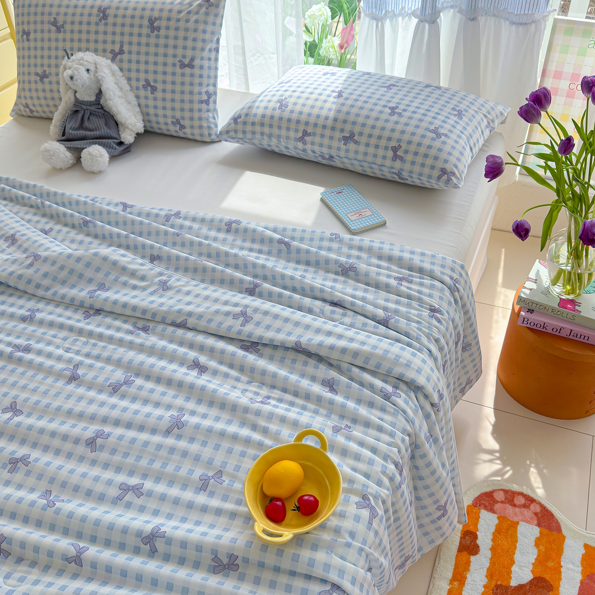 91家纺网 家纺一手货源 找家纺 弗苓家纺 2026新款麻绳款锦氨凉感丝夏被夏凉被空调被 蝴蝶结