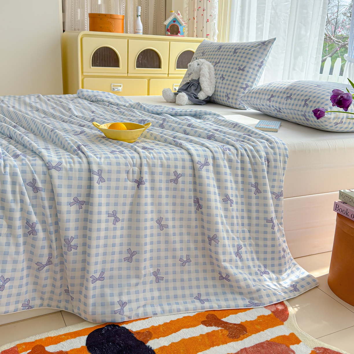 91家纺网 家纺一手货源 找家纺 弗苓家纺 2026新款麻绳款锦氨凉感丝夏被夏凉被空调被 蝴蝶结